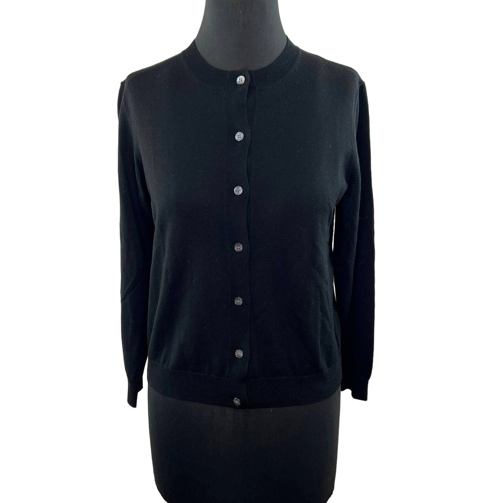 BURBERRY Uniform Black Long Sleeve Round Neck Button-Down Wool Cardigan Size M